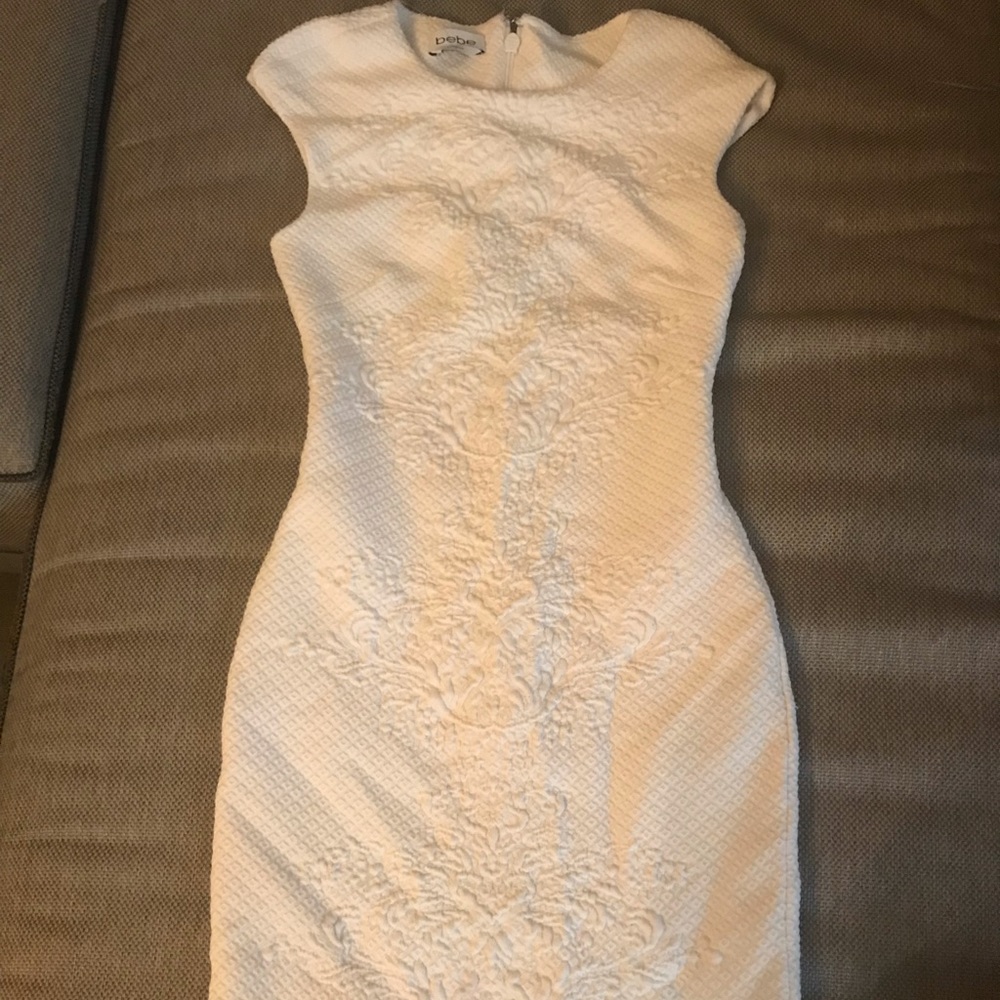 Bebe white jacquard texture dress